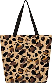 Sacola de lona para mulheres com estampa de leopardo animal bolsas grandes para homens com bolsos sacolas de compras resistentes reutilizáveis sacolas de compras, bolsa de ombro casual para escola, trabalho, praia, Multicor