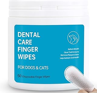 Dog Teeth Cleaning Wipes - 50 Count Dog Dental Care Finger Wipes - Pet Dental Wipes for Dogs and Cats - Dog Wipes for Cleaning Teeth, Tartar & Plaque Remover, Breath Freshener
