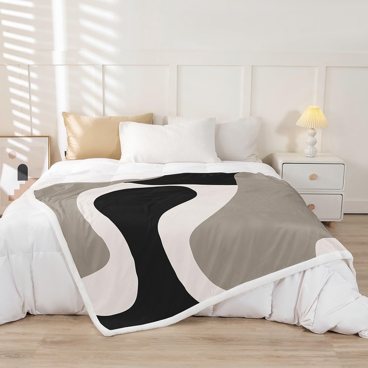 Black and White Abstarct Blanket Twin 60x80 for Adult Women Men,Geometric Striped Throw Blanket for Minimalists,Graffiti Aesthetic Lines Plush Blankets,Contemporary Boho Modern Art Bed Blankets