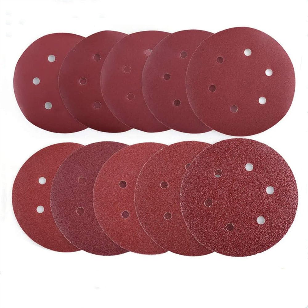 Discos de Lijado de 6 Pulgadas, 6 Agujeros, 150 mm, Grano 60-2000, Papel de Lija Flocado, lijadora Orbital con Gancho y Bucle, Papel de Lija de óxido de Aluminio, Grano