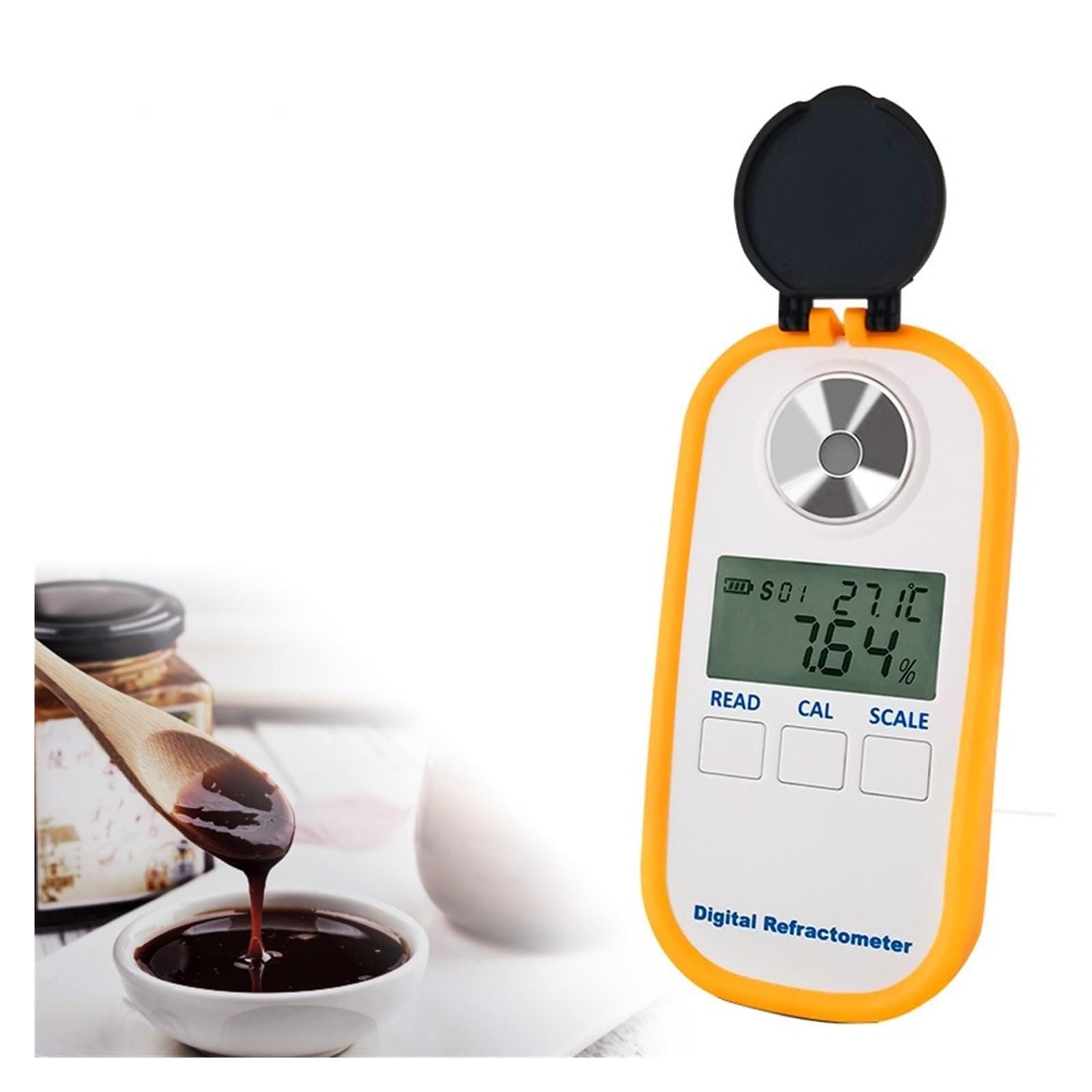 Refraktometer Handgeraet, 0–94% digitales Refraktometer, Honig-Zucker-Messgerät, Brix-Messgerät, Tester, Fruchtsaft-Getränke-Zuckergehalt-Tester, Messgerät