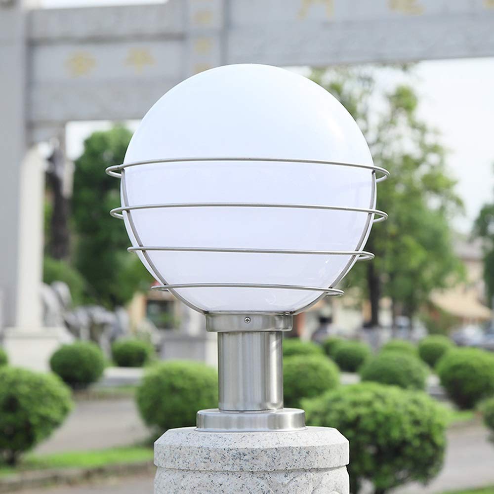 Columna de bola de acero inoxidable Bola redonda Luz de pilar de jardín impermeable al aire libre E27 Luz de poste de acrílico blanco Césped Patio Paisaje Jardín Soporte Linterna Lámpara de exterior