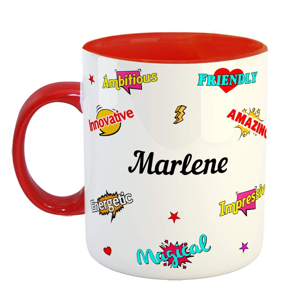 Ceramic Coffee Mug - Happy Birthday Gift, Gift for Kids, Return Gift - Red, Name - Marlene