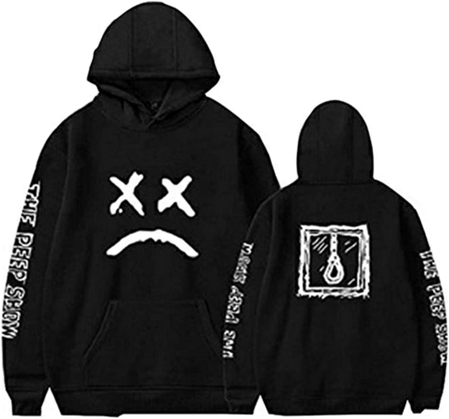 Men Hoodie Rapper Sad Face Sweatshirt Pullover Jacket Boy Jumper (Black, M)