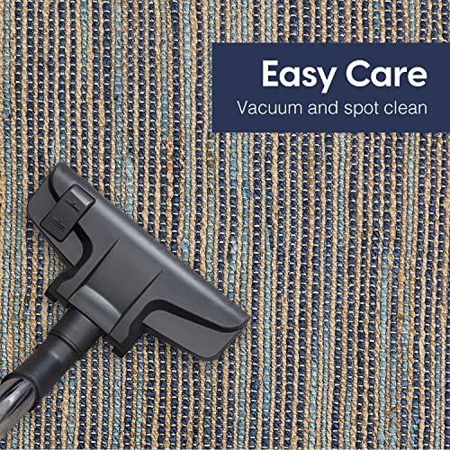 Pebble & Crane - Bradford Rug - Woven Throw Rug - Jute And Cotton - Area Rug For Kitchen, Living Room, Bedroom, And More - Tassel Trim - 2.5’ X 8’ - Navy #TOP5