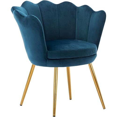 Comfy Desk Chair no Wheels, Velvet Upholstered Accent Chair, Vanity Chair for Living Room, Bedroom, Dining Room, Teal Blue