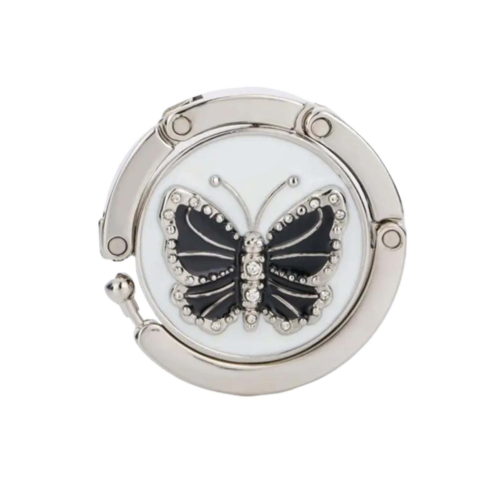 GHHZML Handbag Hooks for Tables Round Metal Hanger Hook Holder Unique Folding Portable Butterfly Pattern Table Crystal Alloy Purse Handbag Bag(Color 04)