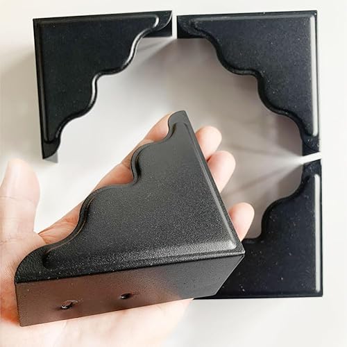 Miniatura 4 de Juego de 4 protectores de esquina de metal grandes de 3.7 x 3.7 x 1.5 pulgadas, protector de esquina decorativo negro para mesas de muebles de