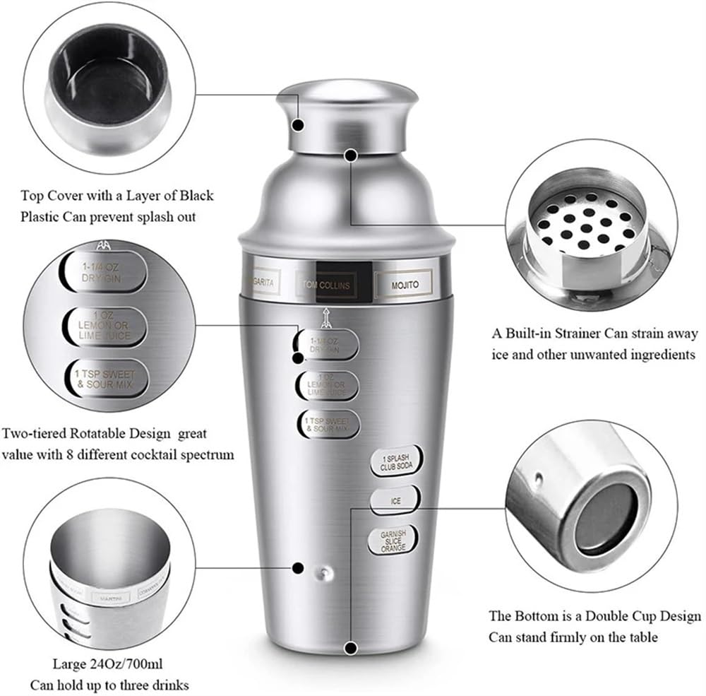 Juego de Barra de cócteles, coctelera con guía de Recetas de rotación Cocteleras colador Incorporado, Juego Profesional for Hacer cócteles for Amantes de los cócteles