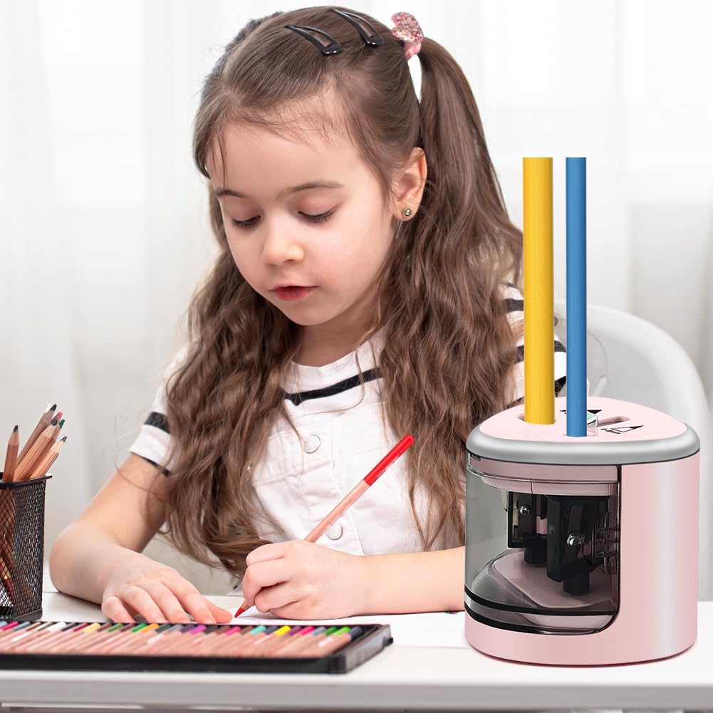Elektrische Roze Puntenslijper, Batterij Aangedreven en Draagbare Puntenslijpers Geschikt voor Kleurpotloden School/Klaslokaal/Kantoor/Thuis Kinderen