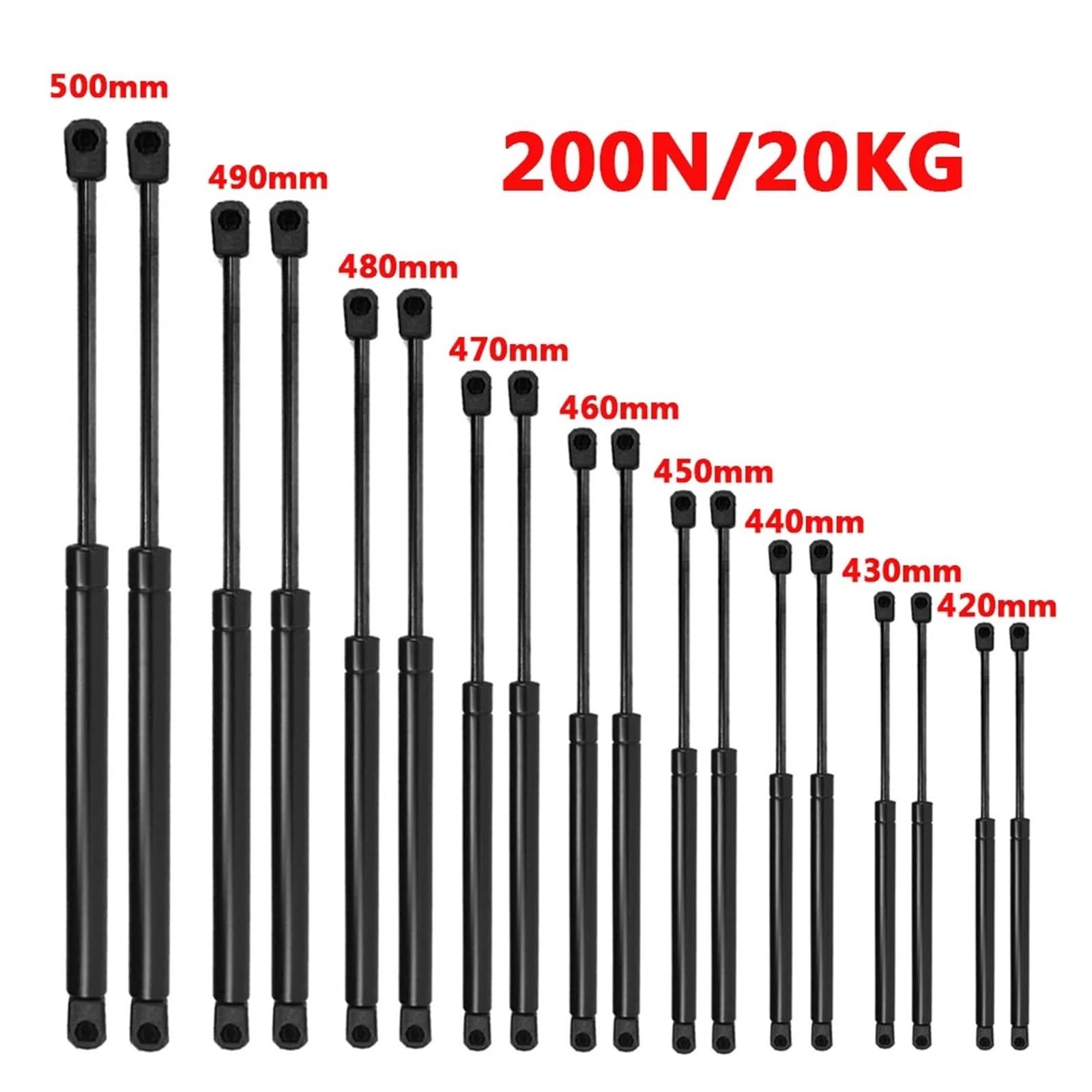 Gasdruckfeder Universal 2x 200N/20KG 420-500mm Auto Zubehör Motorhaube Stamm Heckklappe Boot Shock Lift Unterstützung Schrank Scharnier Möbel Hardware Gasfeder(460mm-200N)