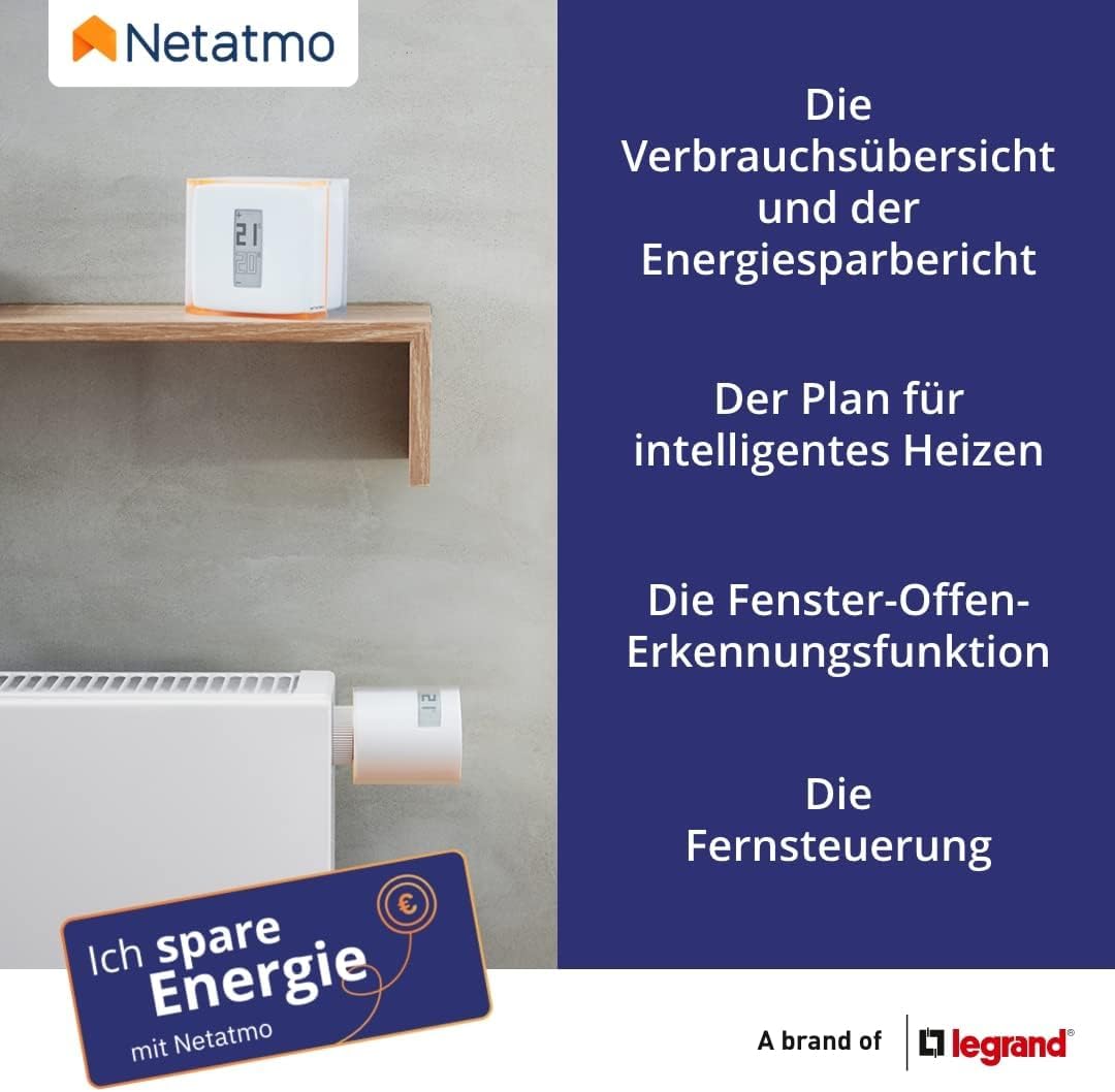 Netatmo Smartes Heizkörperthermostat WLAN, Zusatzmodul für das Smarte Heizkörperthermostate Starterpaket und für den Smart Thermostat, Energie sparen & Komfort steigern, NAV-AMZ
