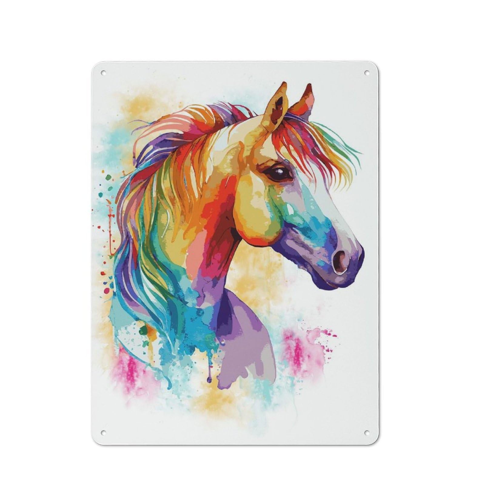 Colorful Horse Portrait Rustic Tin Sign 40x30cm, Vintage Porch Wall Decor for Conservatory, Home Bar Or Utility Room