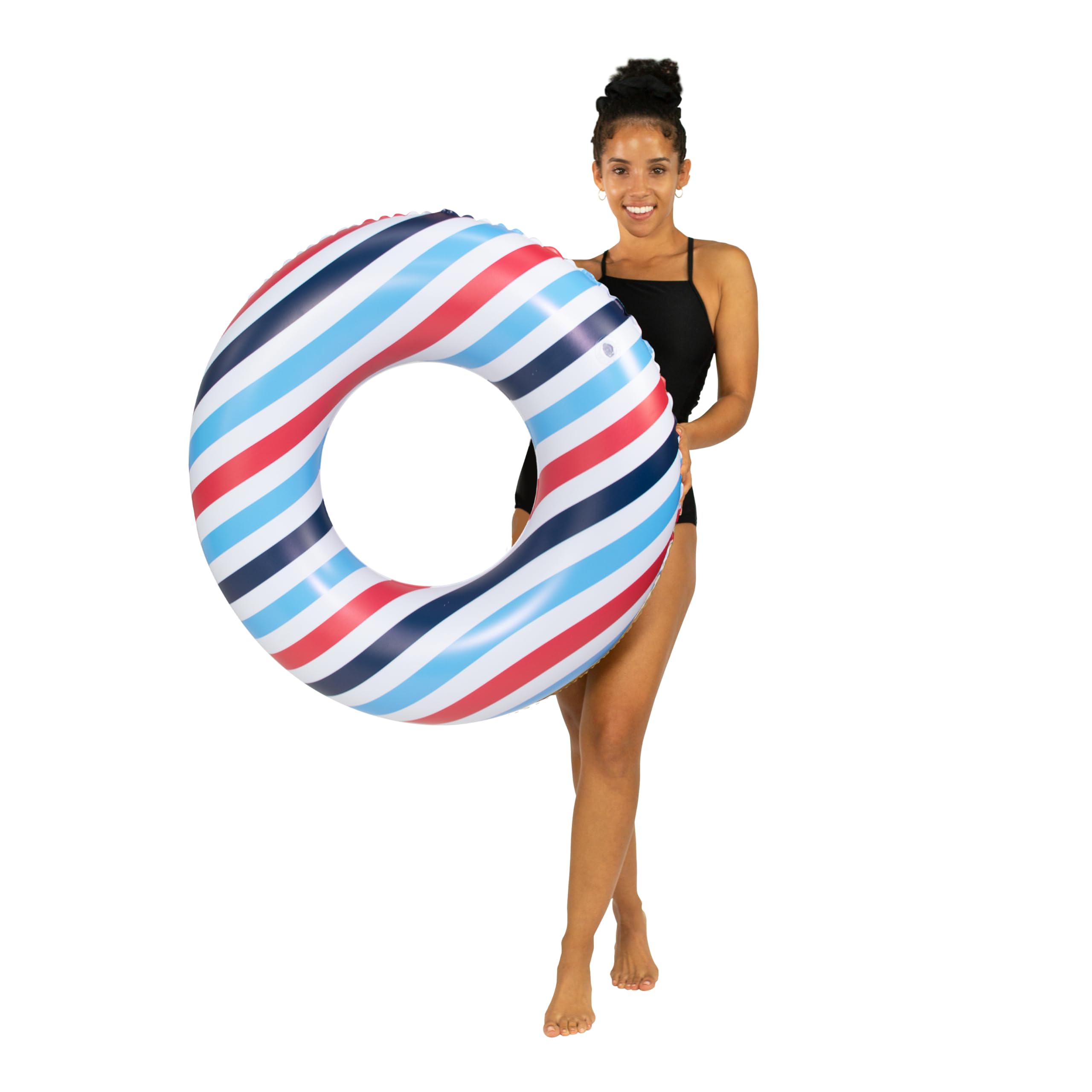 Poolcandy USA Flag 36 inch Pool Tube, American Flag Patriotic Style Red, White & Blue Inflatables for The Beach, Pools & Lakes