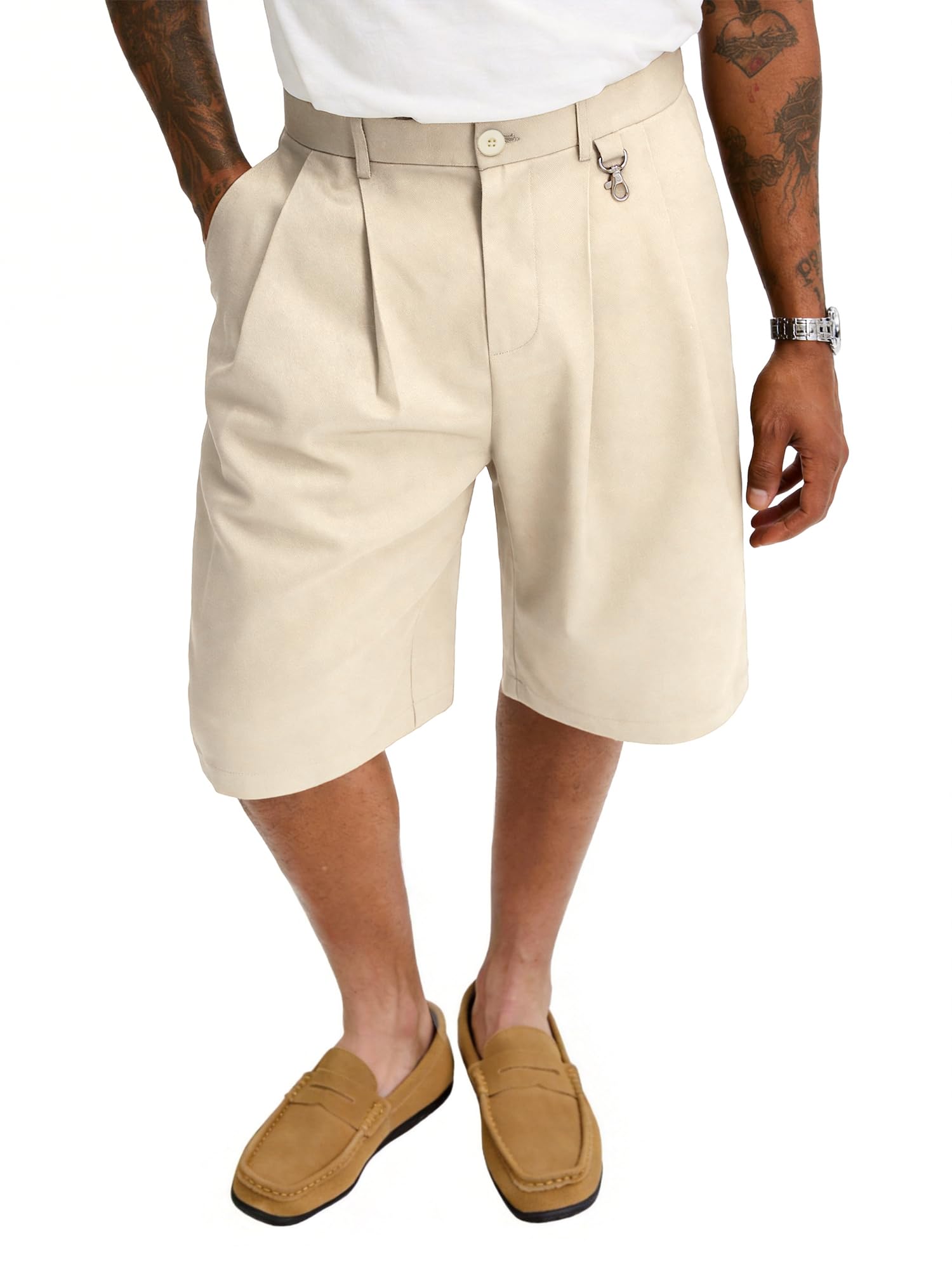 Photo 1 of PLEPAN Men's Baggy Casual Pleated Shorts Beige X-Large