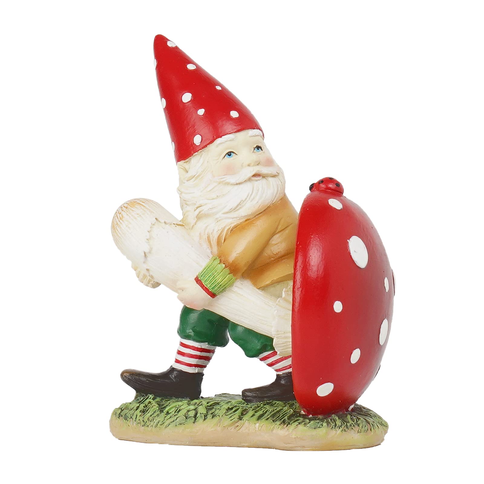 BraxioMushroom Garden Decor Outdoor Statue - Resin Garden Gnome Pulling Mushroom Glow in The Dark Fairy Garden Gnomes Decorations for Yard Patio Lawn Garden Gnome Statue Decor 3.5 * 2.3 * 4.4 Inch