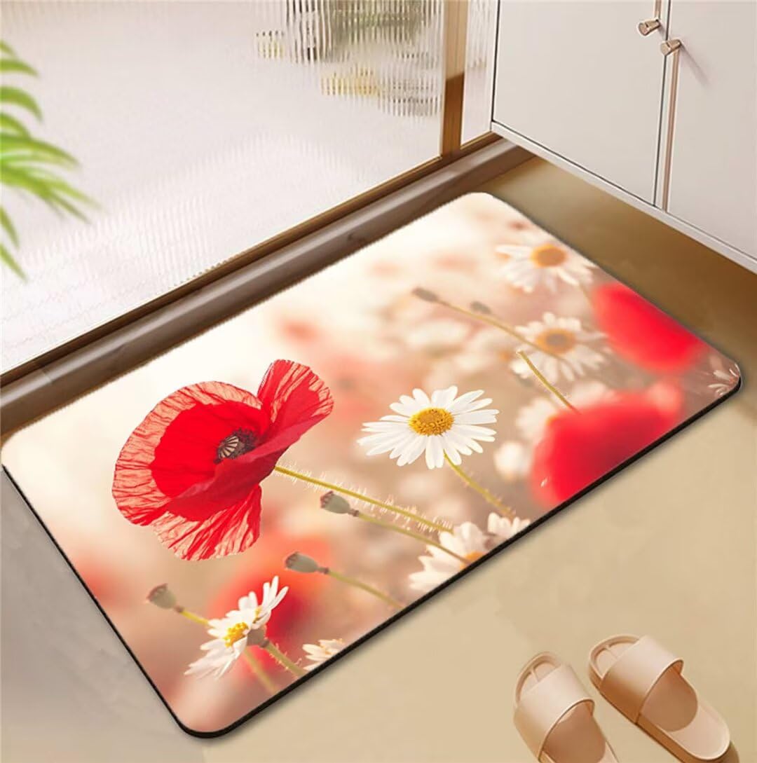 Tapis de salle de bain lavable rouge antidérapant 50x80cm pour douche et cuisine