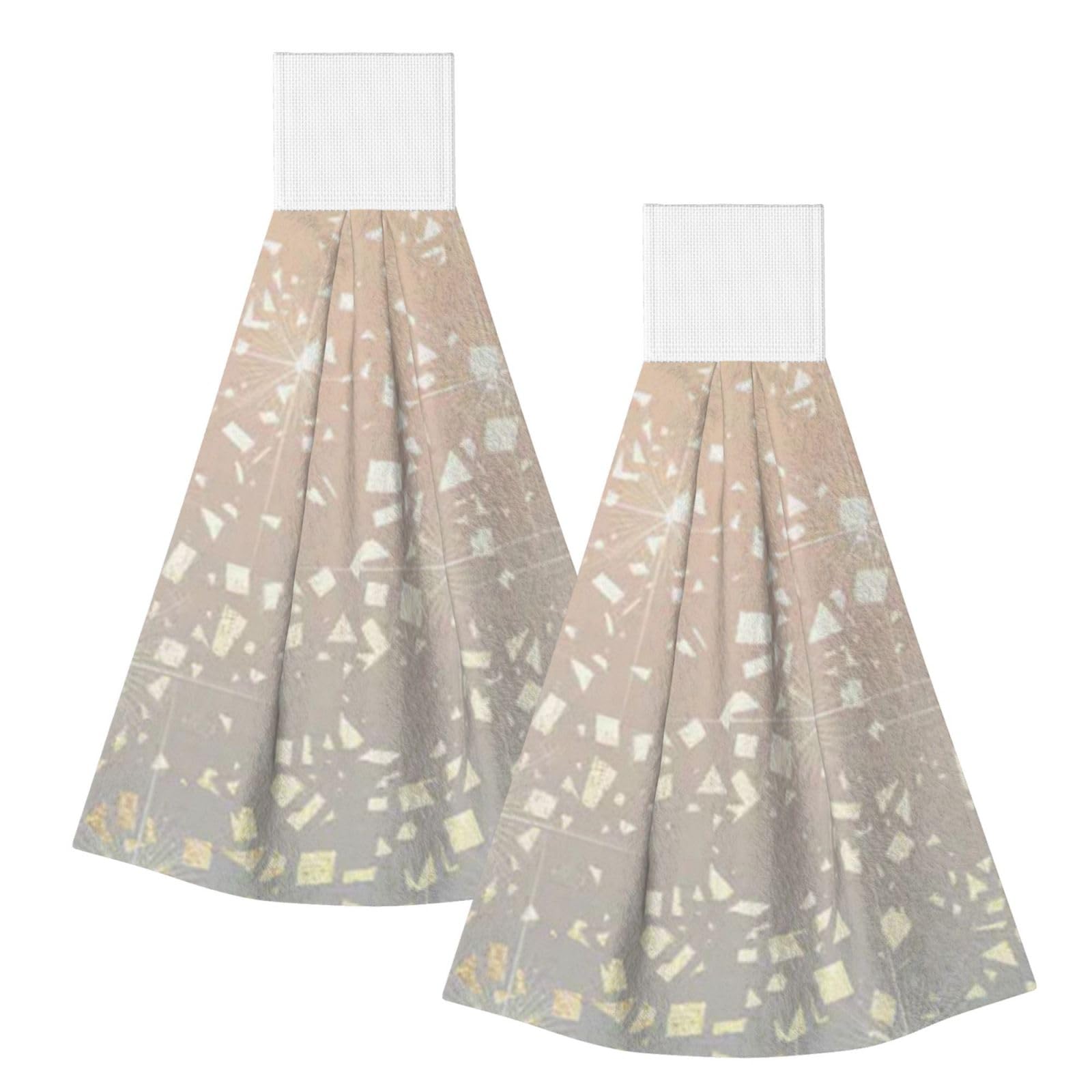 DOPKLNA Vintage Glam Gold Star Foil Sparkle, 2 Pcs Hanging Coral Fiber Hand Towels for Bathroom, Absorbent Kitchen Towels
