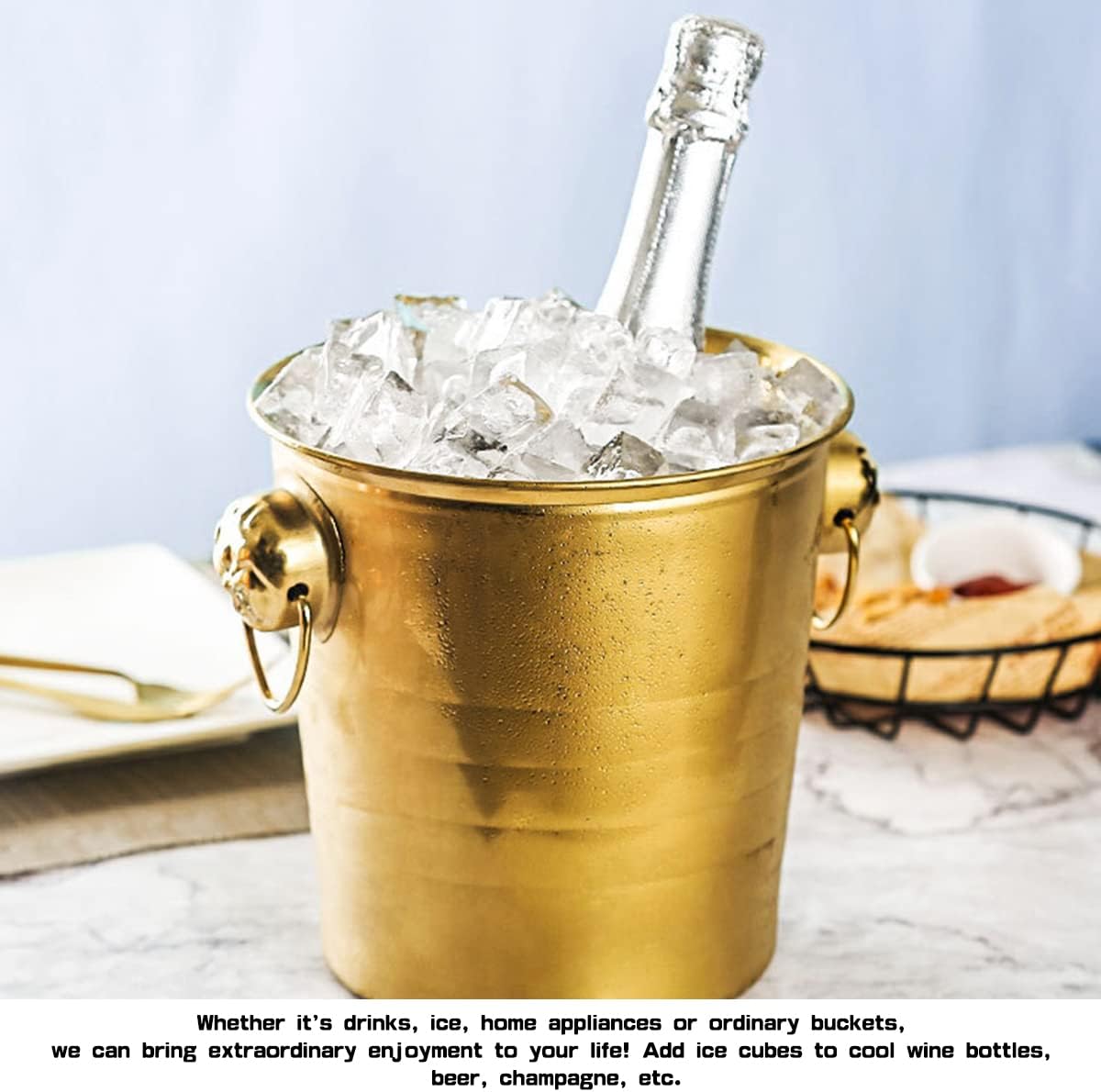 3L Insulated Stainless Steel Ice Bucket for Wine Champagne Beer Bottles - Champagne Bucket Cooler for Home Restaurant Hotel and Bar（Gold）