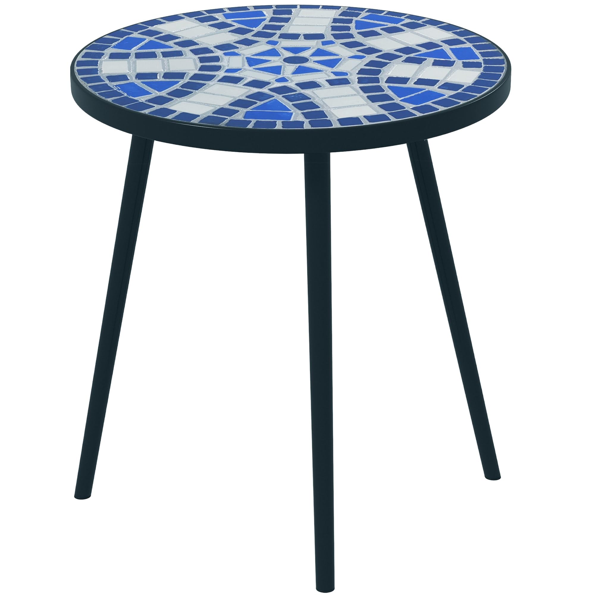 Outsunny - Mesa redonda para jardín, mesa de exterior, bandeja de mosaico, cerámica, acero, diámetro 35 x 45,5 cm, color negro