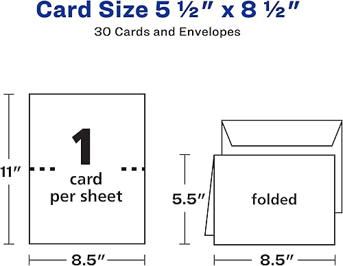 Miniatura 5 de Avery Tarjetas de felicitación imprimibles, medio plegado, 5.5 x 8.5 pulgadas, blanco texturizado, 30 tarjetas en blanco con sobres (3378)