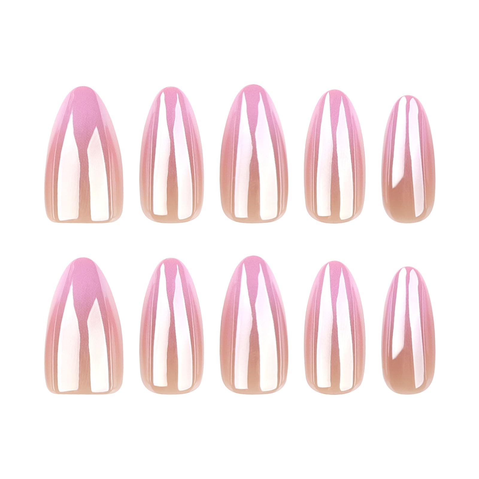FRUJCDKI Medium Press on Nails, Light Pink False Nails, Mirror Shine, Solid Color Acrylic Fake Nails, full cover nail tips with Nail Glue, Stick On Nails Set for Women and Girls (Pink, 24PCS)