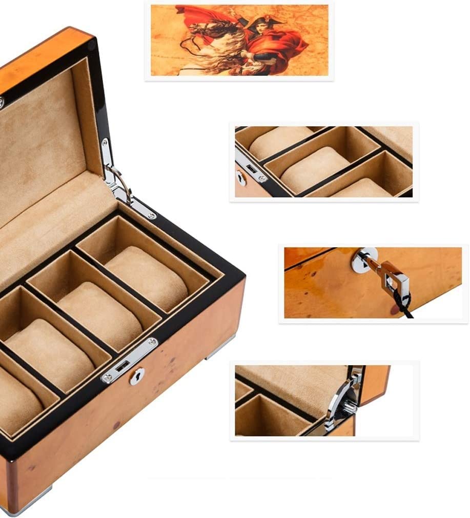 Uhrenbox, 4 Fächer, Massivholz, Uhrenbox, professioneller Halter, Organizer für Uhren, Schmuck, Uhrengehäuse, Vitrine, Uhrengehäuse (D 25 x 14 x 10,2 cm)