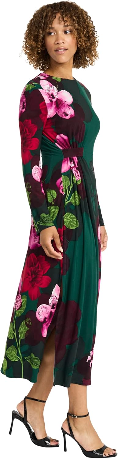 Maggy London Womens Elegant Floral Midi Bodycon Dress - Long Sleeve Cinched Waist - Wedding Guest Cocktail Garden Dress - Image 2