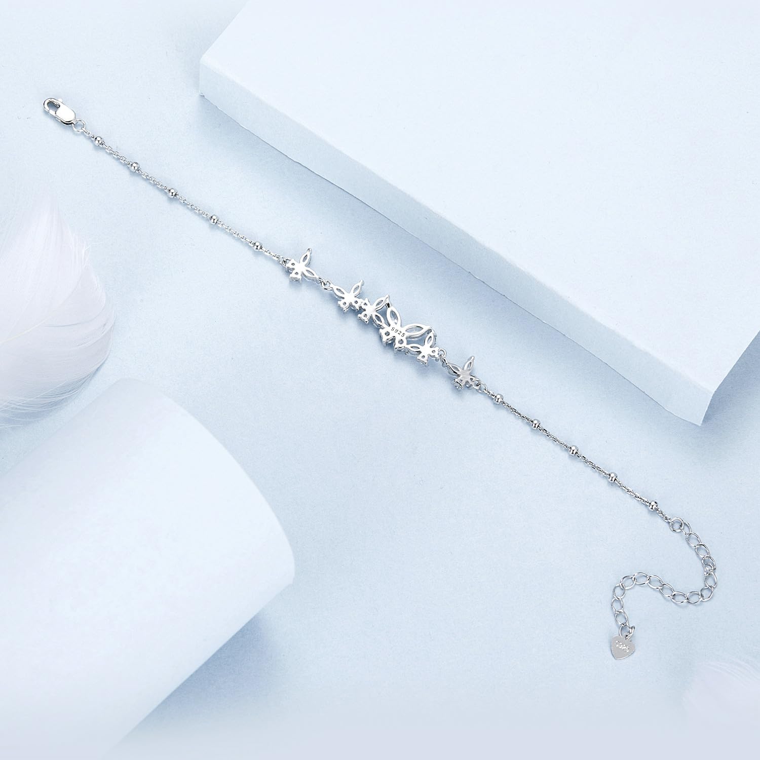 Pulseras de mariposa moradas de plata de ley S925 para mujer, pulsera de eslabones ajustable, regalos de joyería de Navidad
