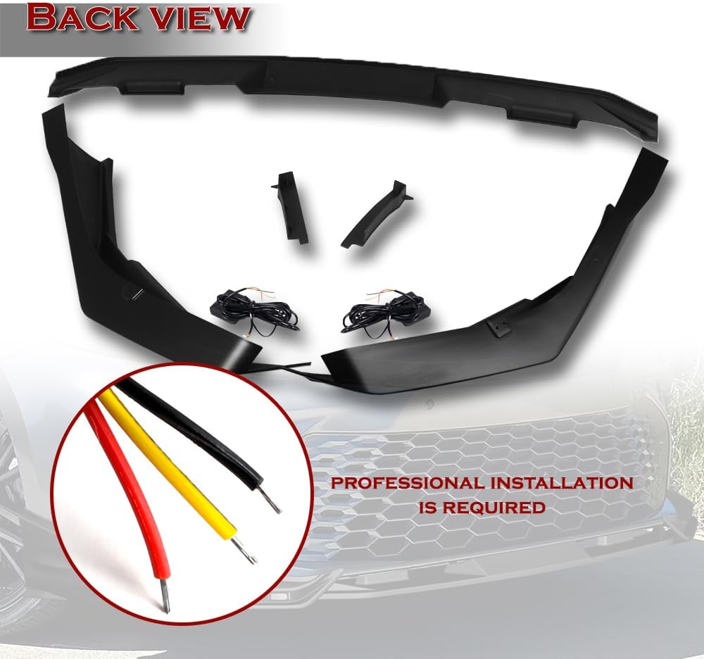 Stay-Tuned, 3PC ABS Front Bumper Lip Spoiler Body Kit+ LED Sequential Running Lights, Compatible with 2025-2026 Toyota Camry SE XSE, Auto Replacement Exterior Accessory (Unpainted Black)