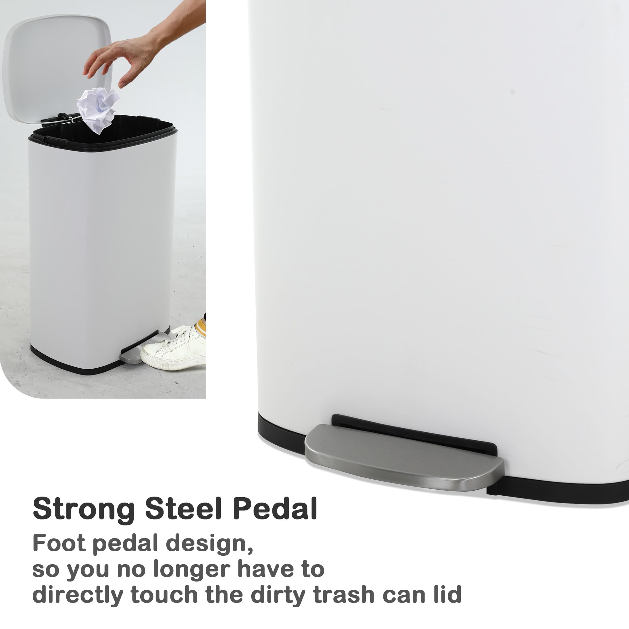 13 Gallon Trash Can, Brushed Stainless Steel Kitchen Trash Can with