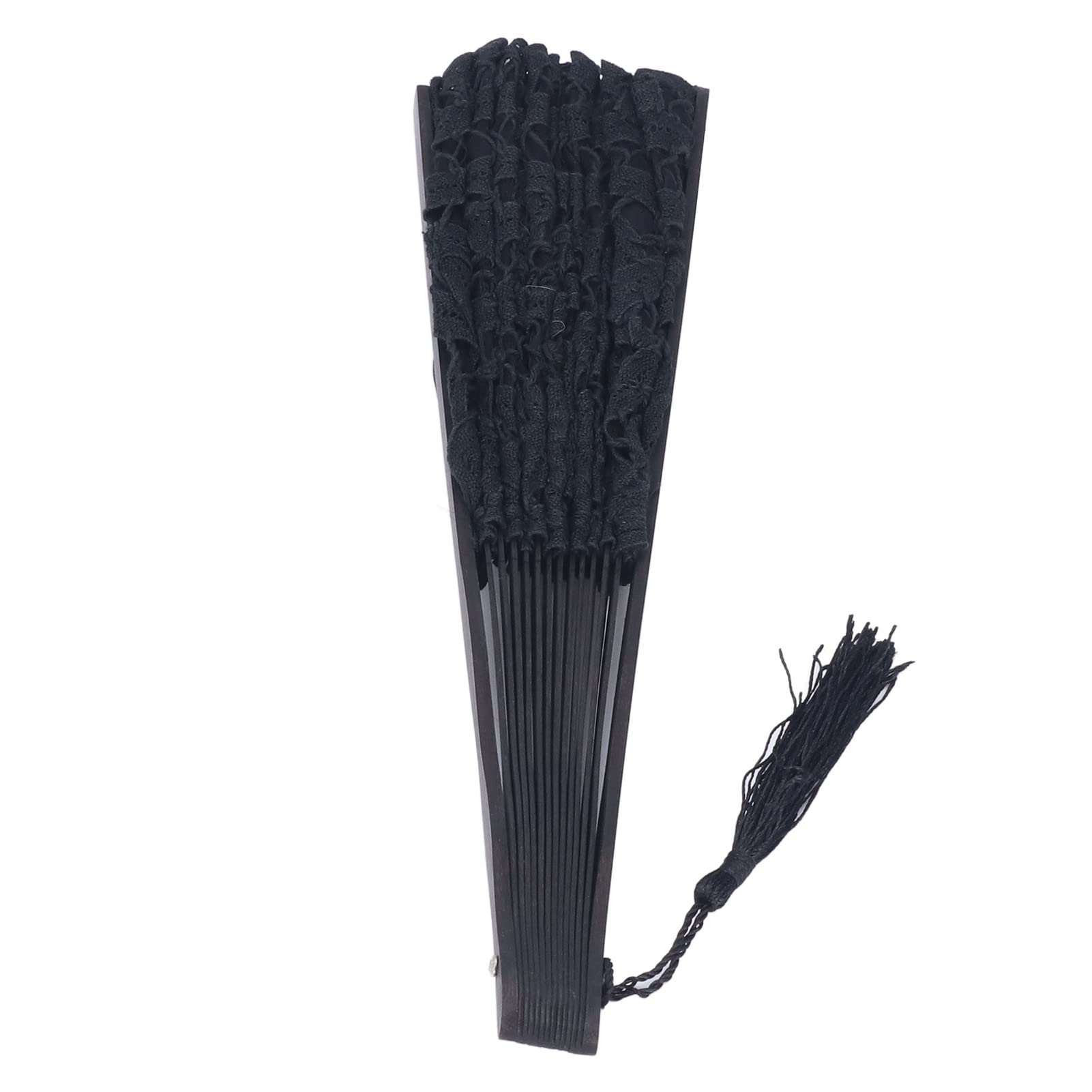 TOPINCN Abanico de Mano Plegable de Encaje de Algodón Abanico de Mano Nupcial Bordado con Bastones de bambú para la Decoración de la Boda Fiesta de Baile (Negro)