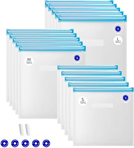 Miniatura 8 de Sous Vide - Bolsas reutilizables de 30 unidades, bolsas reutilizables con sellado al vacío para alimentos con bomba automática mejorada para cocinas