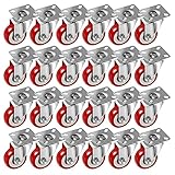 24 Pack 2' Caster Wheels Swivel Plate On Red Polyurethane Wheels (2' no Brake)