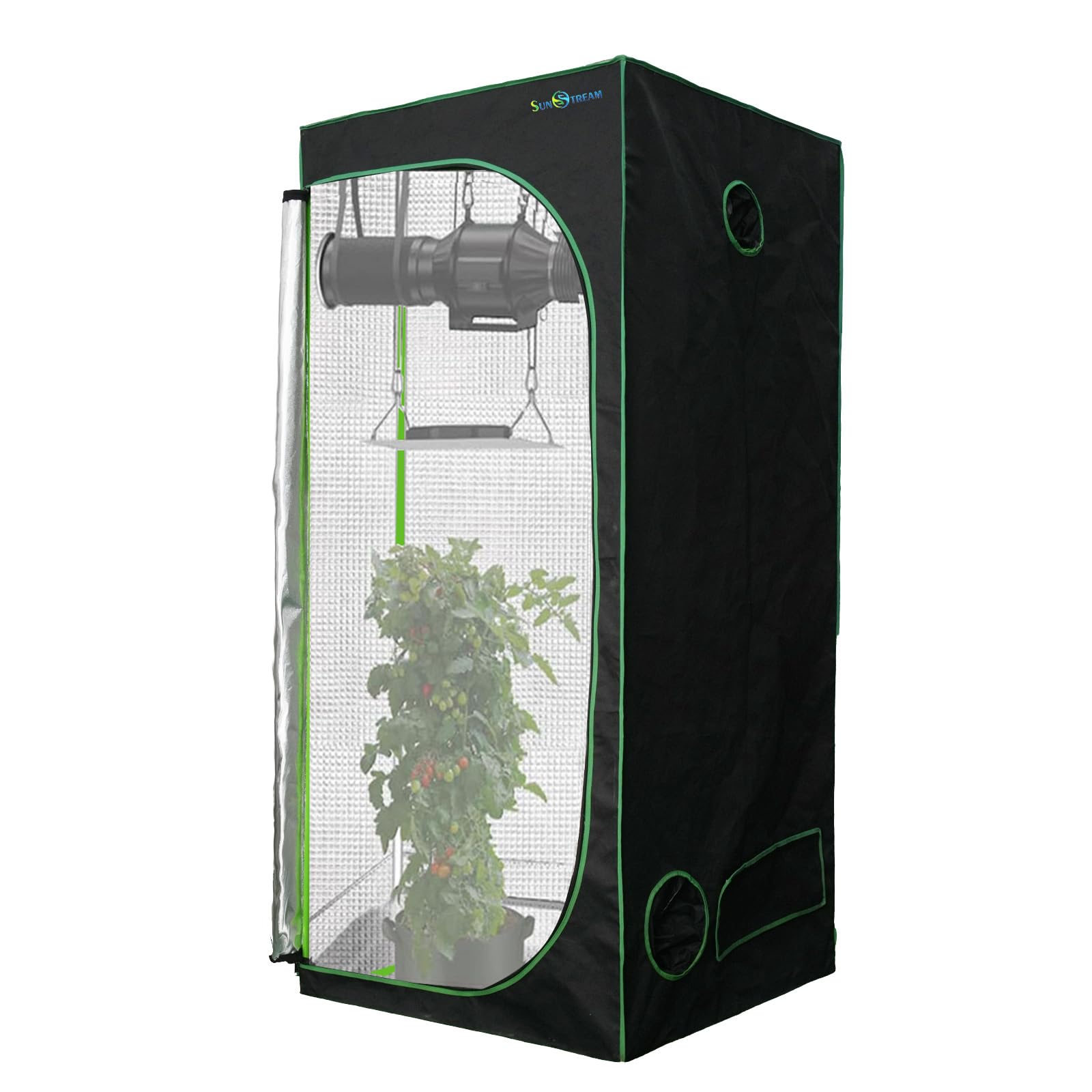 SunStream Tienda de cultivo verde 100 x 100 x 200 cm, para interior, resistente a la luz y al agua, armario de cultivo con ventana de observación de Mylar resistente al agua y bandeja inferior para