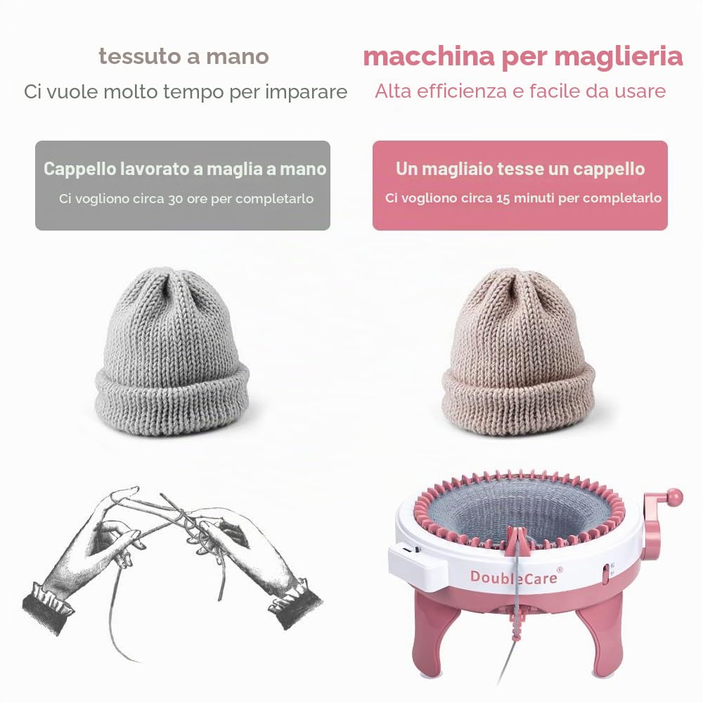 DoubleCare Macchina per maglieria 48 Aghi, 𝐦𝐚cchine 𝐢𝐧telligenti, 𝐠𝐢ocattoli 𝐢𝐧telligenti di grandi dimensioni, sciarpa da lavoro a maglia per calze/cappello, Fai un regalo con il cuore