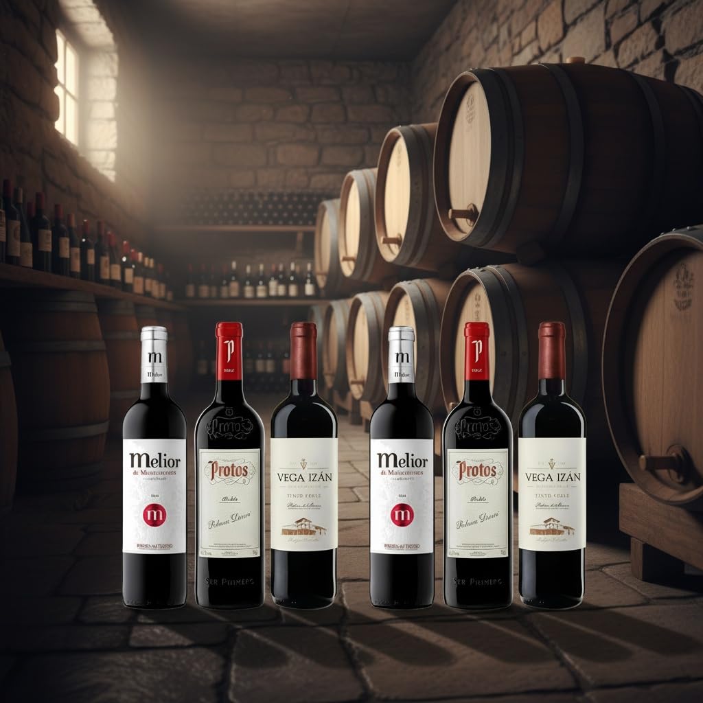 Pack Vinos Ribera del Duero Robles - Envio 24 h - Vinos Regalo - Corta crianza en barrica - 2x Melior, 2x Protos, 2 x Vega Izán - Mejor Seleccion ENOVINOS THE WINE BRAND