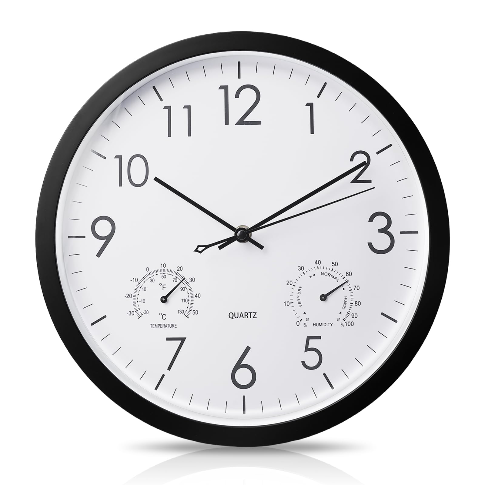 BORDEAG Orologio Da Parete, Orologio Da Giardino, Orologio Da Esterno, Per Interni Ed Esterni, Resistente Alle Intemperie, Con Termometro E Igrometro, Orologio Da Esterno Da 12 Pollici (Nero)