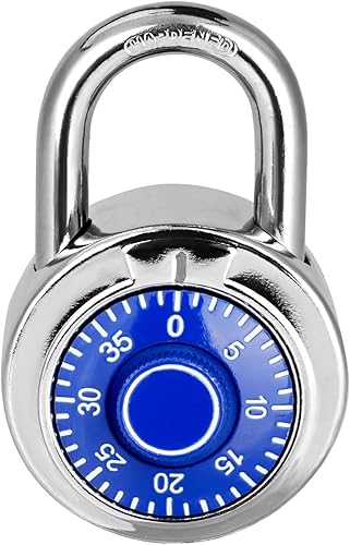 Candado de combinación de 1 unidad, candado de combinación de esfera fija con diferentes combinaciones, 2 pulgadas de ancho. Placa giratoria azul,