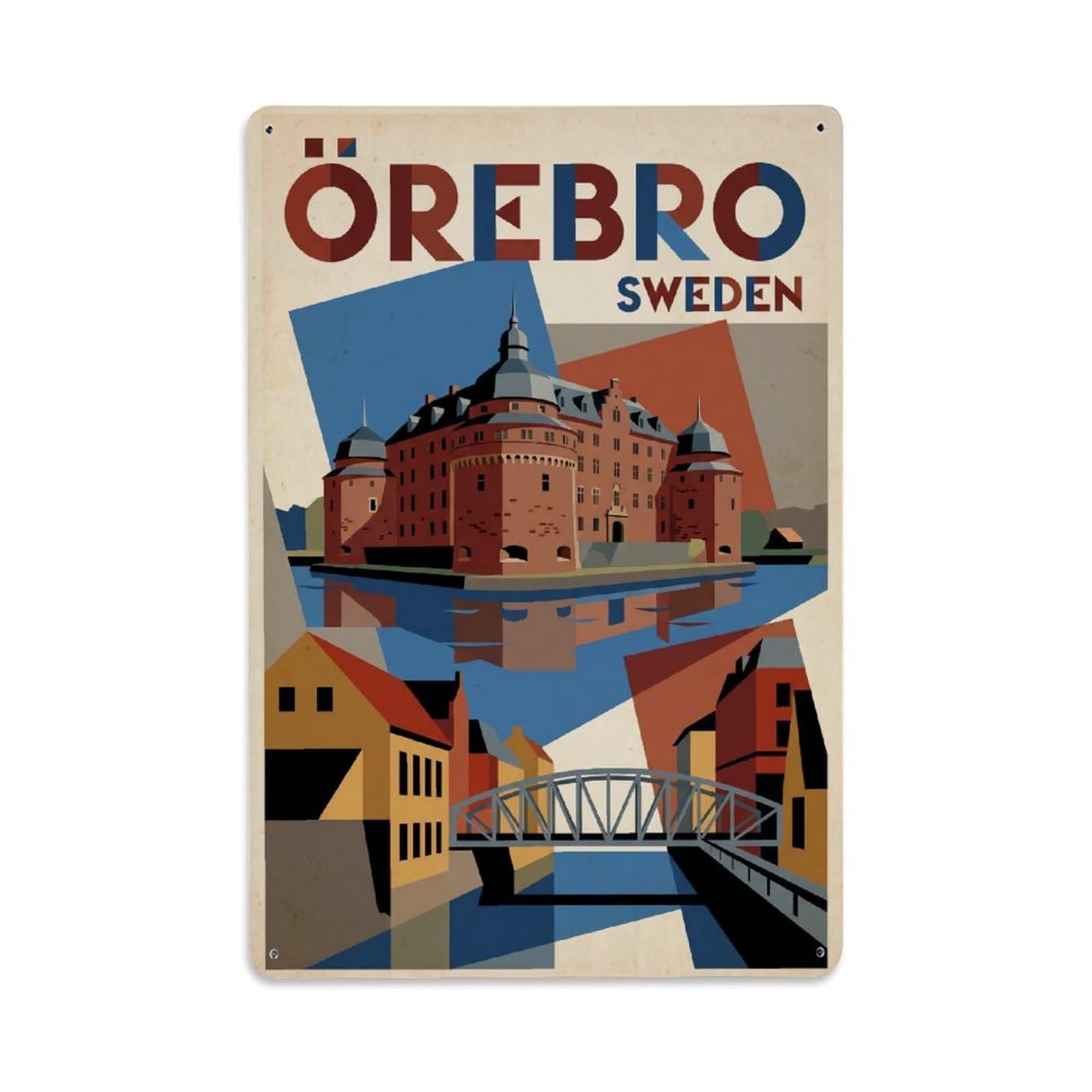 Metal Tin Sign Vintage Travel Sweden Orebro
