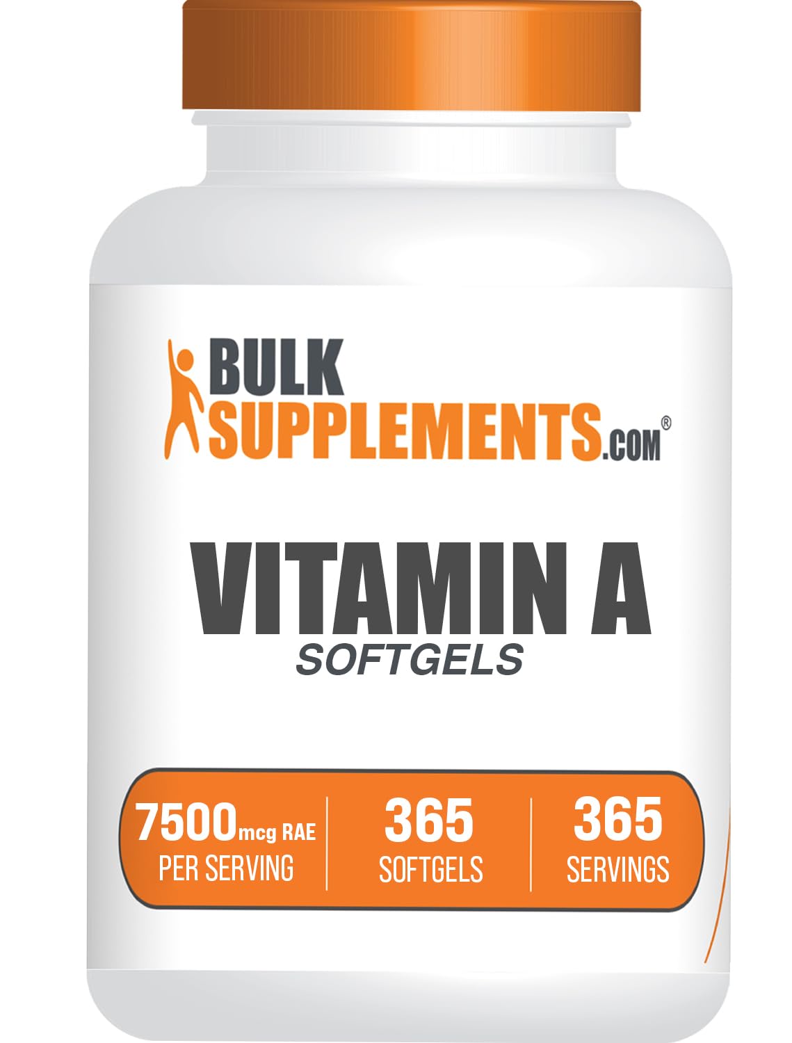 BulkSupplements.com Vitamina A 25000 UI Cápsulas Blandas - Suplemento de vitamina A, como palmitato de retinilo, para el bienestar ocular e inmunitario - Sin gluten, 1 cápsula blanda por porción, 365 unidades (paquete de 1)