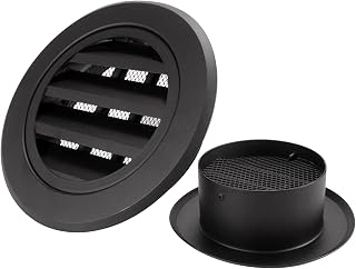Hon&Guan 6 Inch Exhaust Vent, Aluminum Soffit Vent 6'' Round Vent Cover with Built-in Fly Screen Mesh for Bathroom Kitchen Office -2PCS(Black ø150mm)