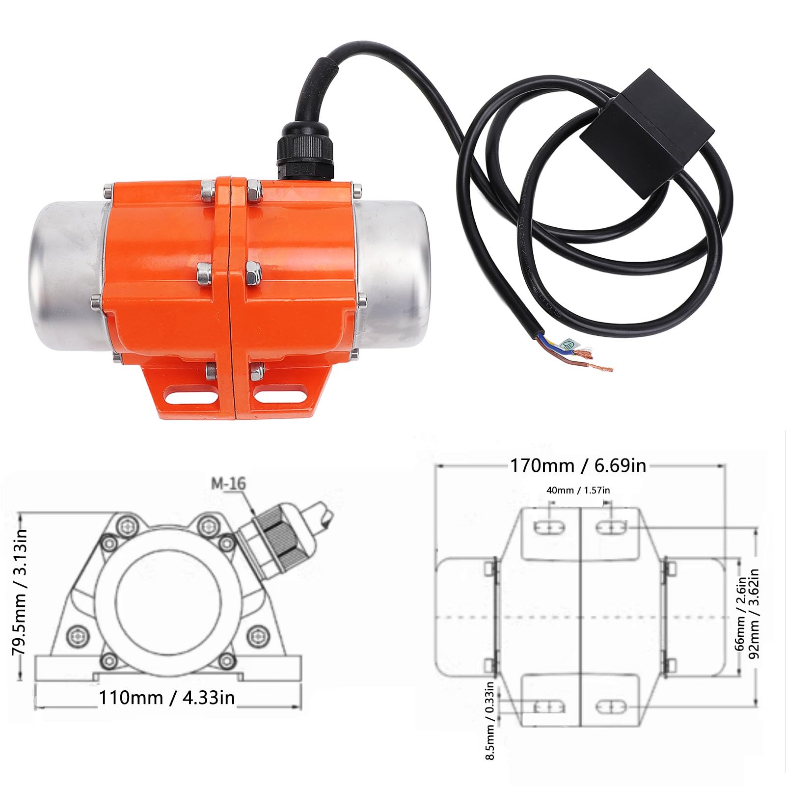 KIMISS Motor de Vibración de Hormigón de 3000 RPM, Eléctrico de Aleación de Aluminio Ligero para Mesas Agitadoras y Tamices, Diseño IP65 sin Ruido (80W)