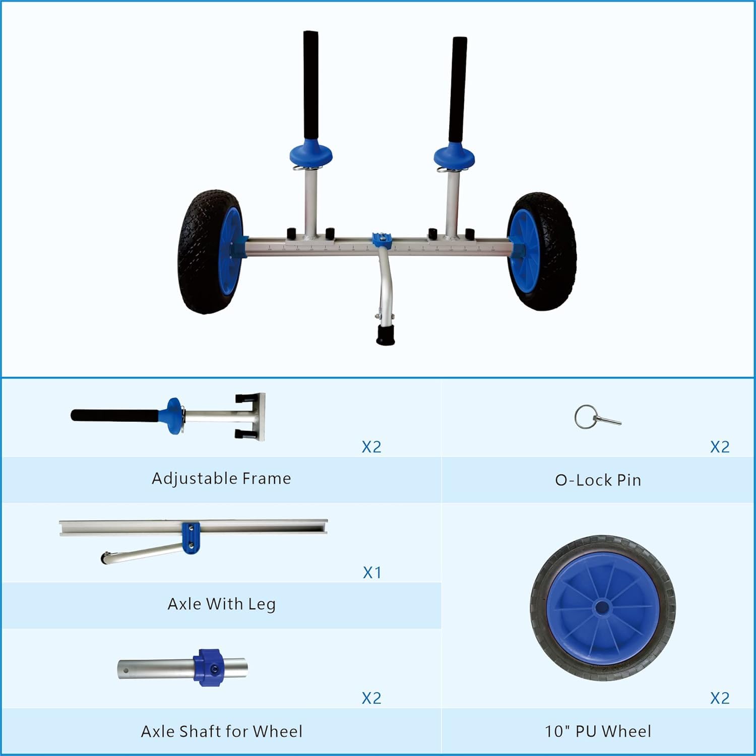 Carrello per kayak con ruote sporche, rimovibile e regolabile in larghezza, adatto per kayak e canoe con fori Scupper