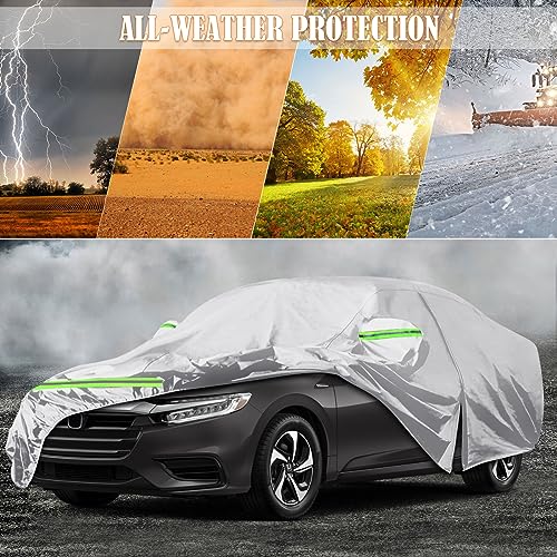 Image of Waterproof Car Cover Custom Fit for 2018-2024 Honda Insight, 6 Layers All Weather Car Covers with Zipper Door & Windproof Bands for Sun Snow Rain Dust Protection, Outdoor Indoor