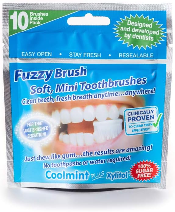 Mini Chewable Toothbrush for Fresh Breath and Clean Teeth Xylitol Chew Toothbrush Sugar Free CoolMint 5 Packs of 10