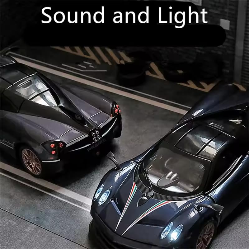 Image of Pagani Huayra Diecast Model Car Toy, 1:32 Scale, Pull-Back Function with Openable Doors, Lights and Sound Supercar for Kids & Enthusiasts, Gift for Boys (Navy Blue)