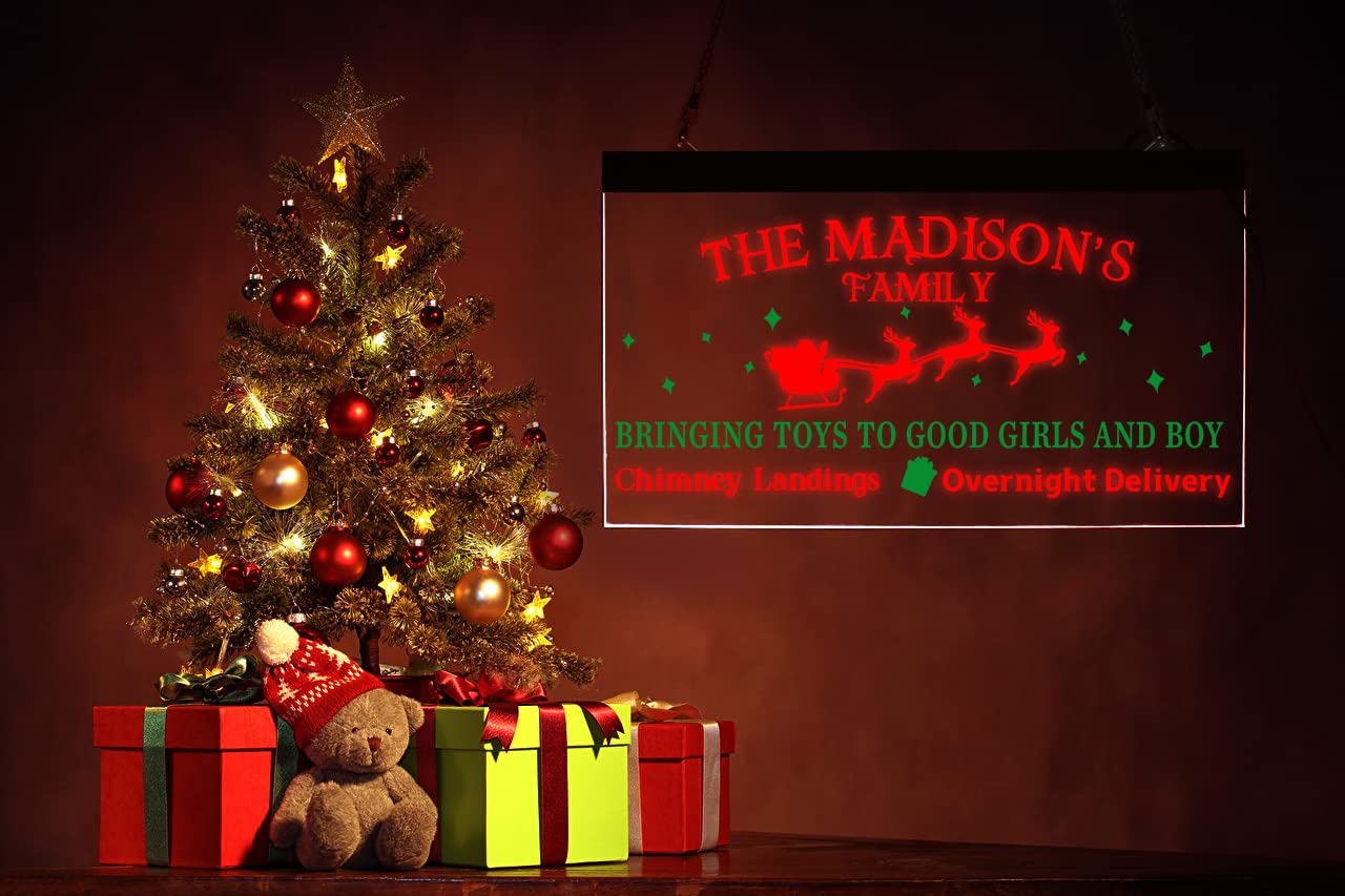 Merry Christmas Santa Claus Reindeer Color LED Neon Sign Green & Red Santa Claus Neon Sign Light Santa's Sleigh Sign Family Decoration Christmas Scene Village Santa Sleigh Home Decor Xmas Gift