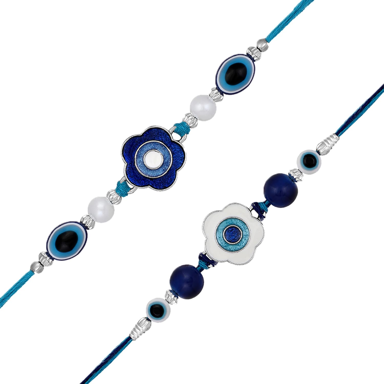 Mahi Rhodium Plated Combo of 2 Evil Eye Rakhis with Meenakari Work and Beads for Bhaiya (RCO1105552R) (B0CBFYKYMB) Amazon Price History, Amazon Price Tracker