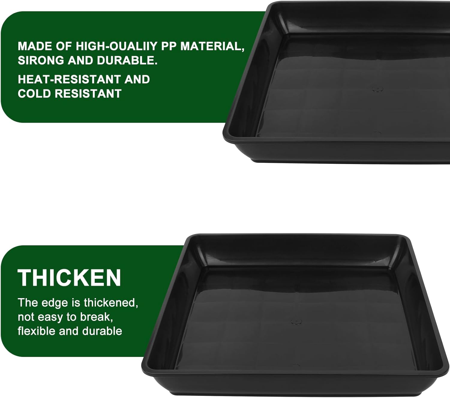 3 Pack 14 Inch Square Plant Saucer, Heavy Duty Plastic Plant Drip Trays for Pots, Durable Flower Pot Saucers for Indoor Outdoor Plants, No Holes Water Catcher Tray for Garden & Home Use, Black